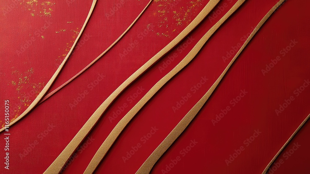 Poster elegant and minimalist abstract art for chinese new year with a simple red backdrop and golden accen