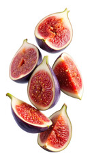 flying fresh figs slices isolated on transparent white background, clipping path