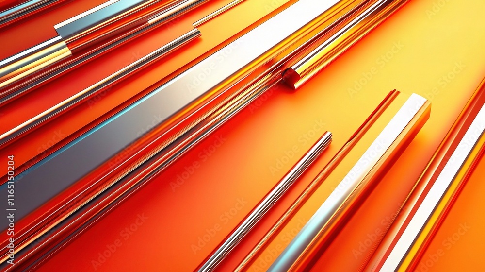Poster close-up of metallic bars arranged in abstract pattern on orange background