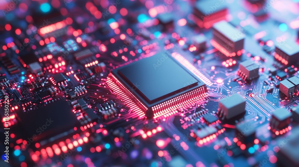 Poster intricate closeup, exploring the complex world of computer circuitry and electronic components