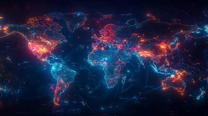 A stylized world map of tech ecosystems, with vibrant nodes marking major innovation hubs, radiating light streams connecting cities, dynamic holographic overlays,