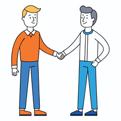 Cartoon illustration of two men shaking hands in a friendly manner isolated on white background