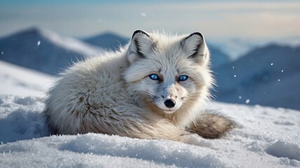 Fototapeta premium Hyper-Realistic Arctic Fox in Snowfall – Winter Wildlife Scene