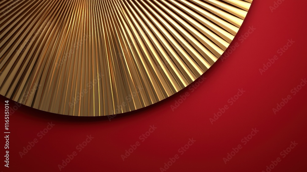 Poster golden circular pattern on red background with textured lines