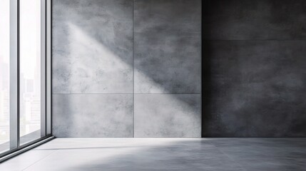 Dark Grey Industrial Cement Wall with Natural Light and Shadows