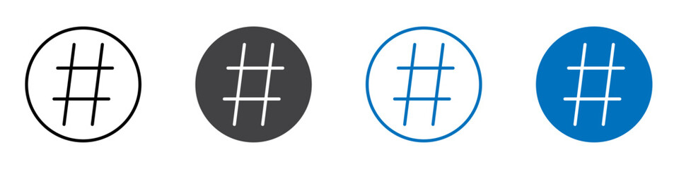 Hashtag icon flat editable icon mark set.