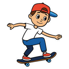 Teenager on a skateboard performing a trick in mid-air isolated on white background