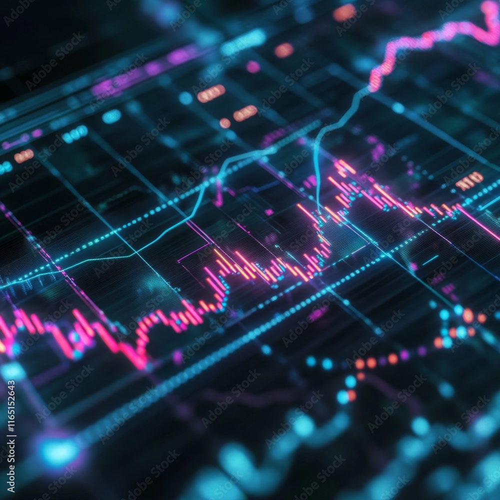 Leinwandbilder a close-up of a futuristic forex trading graph with pulsating light effects and economic trend data 