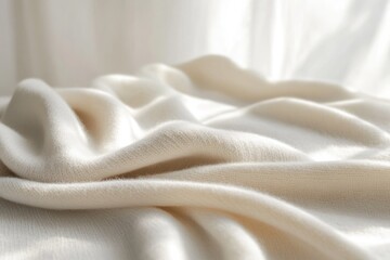 Soft, creamy white fabric draped elegantly, showcasing its texture and luxurious feel.