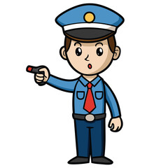 Police officer directing traffic with a whistle in hand isolated on white background