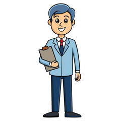 Principal standing proudly holding a clipboard isolated on white background