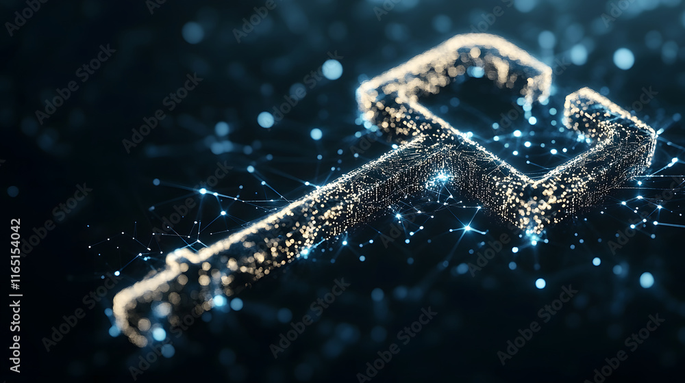 Fototapete digital key shimmering with sparkles against a dark background, symbolizing security and access
