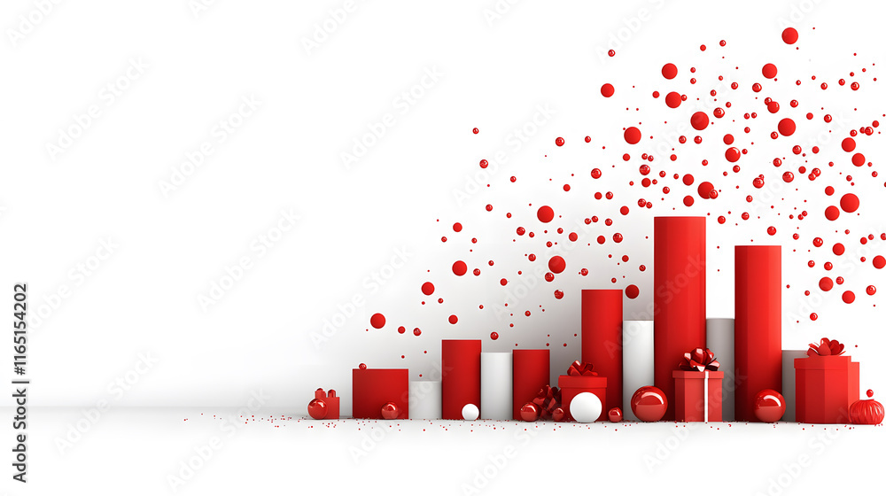 Poster Abstract red bar graph with scattered circles on a white background