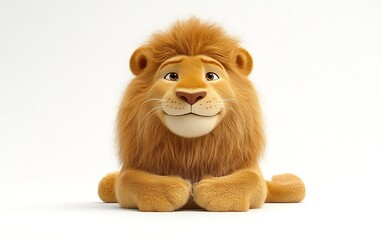 Obraz premium Cute cartoon lion cub sitting on white background.