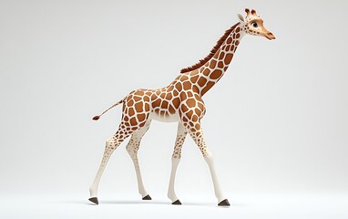 Obraz premium Cute cartoon giraffe walking on white background.