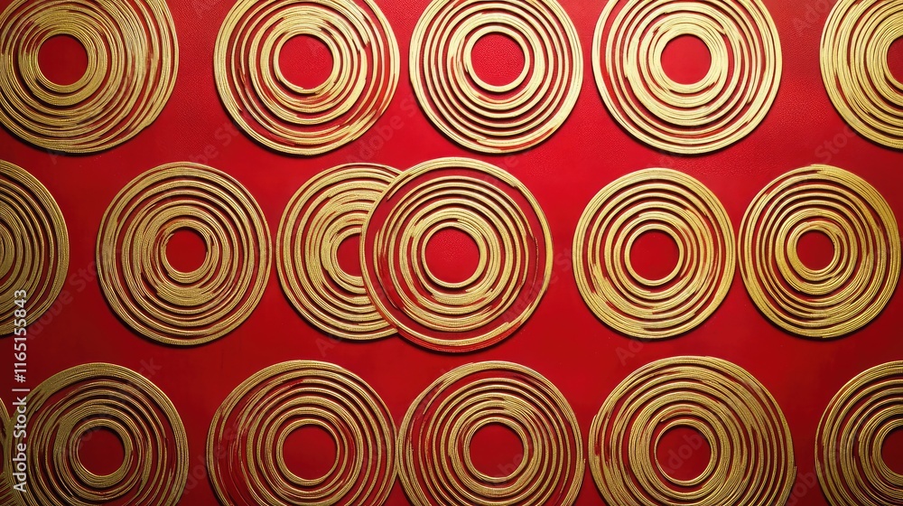 Poster elegant geometric chinese new year design with circular motifs in red and gold, creating a festive a