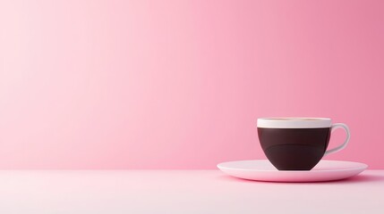 Pastel coffee idea. Elegant cup of coffee on a soft pink background, perfect for modern beverage settings.