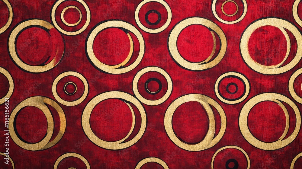 Poster elegant geometric chinese new year design with circular motifs in red and gold, creating a festive a