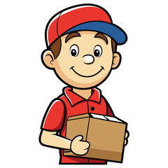 Courier holding a package wearing a cap cheerful isolated on white background