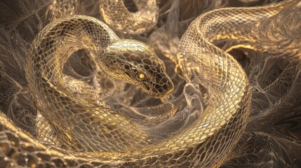 Mystical Serpent - Abstract Chinese Zodiac Snake in 3D Render Against Jewel-Toned Textured Background | Modern Wallpaper Design Concept