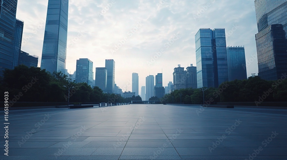 Poster modern business architecture with open space in urban environment