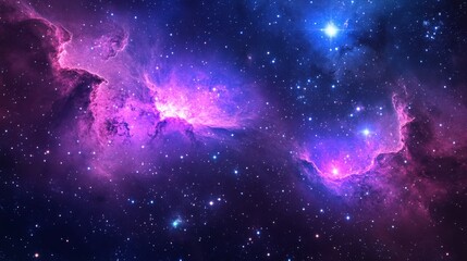 striking galaxy where deep violet merges with bright fuchsia, surrounded by glowing stars and radiant nebulae, creating a bold and enchanting cosmic scene