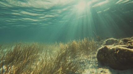 Sunlight Dappled Seagrass Underwater Scene