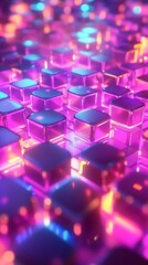 Neon Cubes: Abstract 3D Render of Glowing Geometry