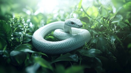 Fototapeta premium Tranquil Serenity: Year of the Snake in Peaceful Garden | 3D Render Digital Artwork for Wallpaper