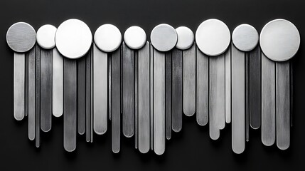 Abstract Silver Circles and Vertical Lines Art