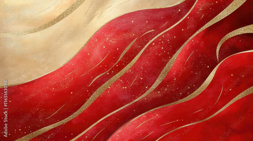 Aufkleber elegant layered abstract chinese festive art with dynamic patterns in rich red and gold, symbolizing