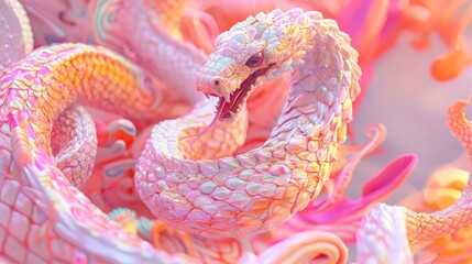 Serpentine Splendor - Chinese Zodiac Celebration with Vibrant Snake and Ribbons | 3D Render Digital Artwork