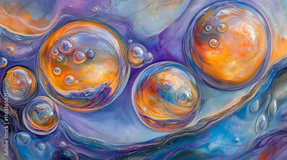 Aufkleber macro shot of air bubbles trapped in water, reflecting light and creating an artistic, abstract comp