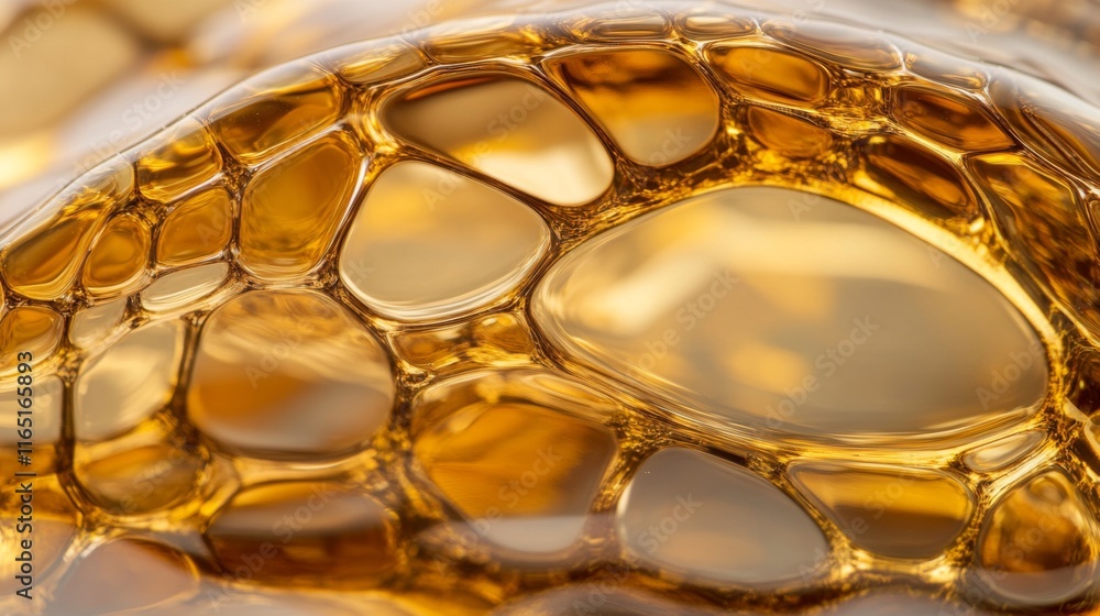 Poster macro shot of clear water with suspended air bubbles, reflecting light and creating a mesmerizing an