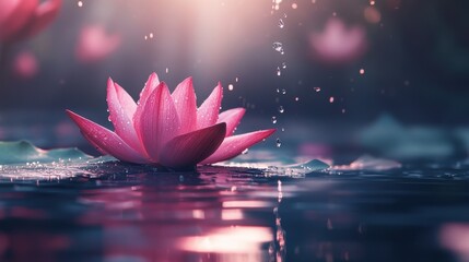 Serene Pink Lotus Flower in Calm Water