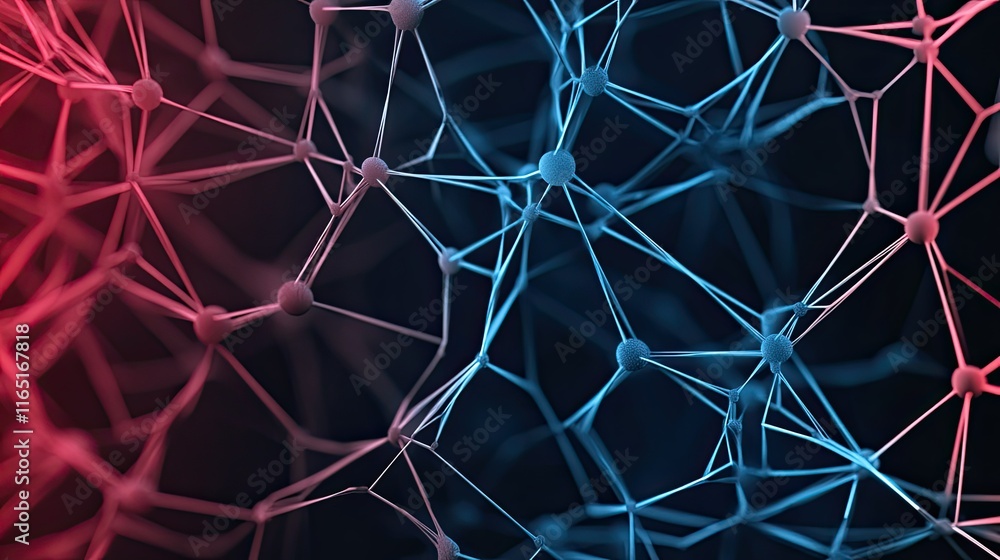 Poster abstract network in red and blue tones representing connectivity and data