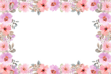 Seamless floral watercolor border. Hand drawn illustration isolated on white background.
