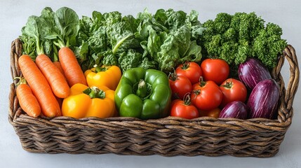 Colorful fresh vegetables in a wicker basket.