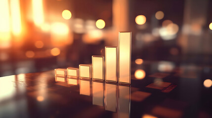 Illustration of business, economic and financial growth on an office table in gold color. Diagram about finance.