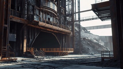 Industrial Steel Factory Interior with Expansive Construction Area