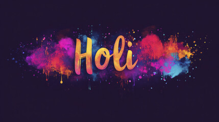 vibrant Holi banner featuring colorful splashes and word Holi in bold letters, celebrating festival of colors