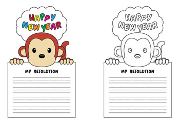New Year Writing Resolution Craft Activity for Kids Animal Set Monkey