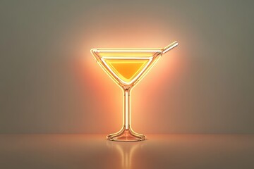 Neon martini glass with a cocktail, glowing warmly against a muted background.
