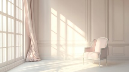 Serene Sunlight Illuminates Elegant Pink Room with Classic Chair