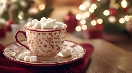 Fototapeta premium Festive Hot Chocolate with Marshmallows Christmas Treat