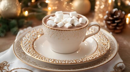 Fototapeta premium Festive Hot Chocolate with Marshmallows Christmas Treat