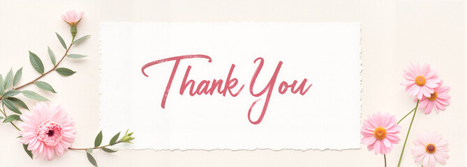 Obraz premium Soft floral thank you card with pink and white flowers