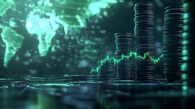 Analyzing global financial trends through digital charts and data visualization in a futuristic environment