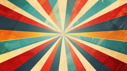 Vibrant Retro Sunburst Illustration with Colorful Rays for Creative Background Design