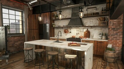 Modern Kitchen with Marble Countertops